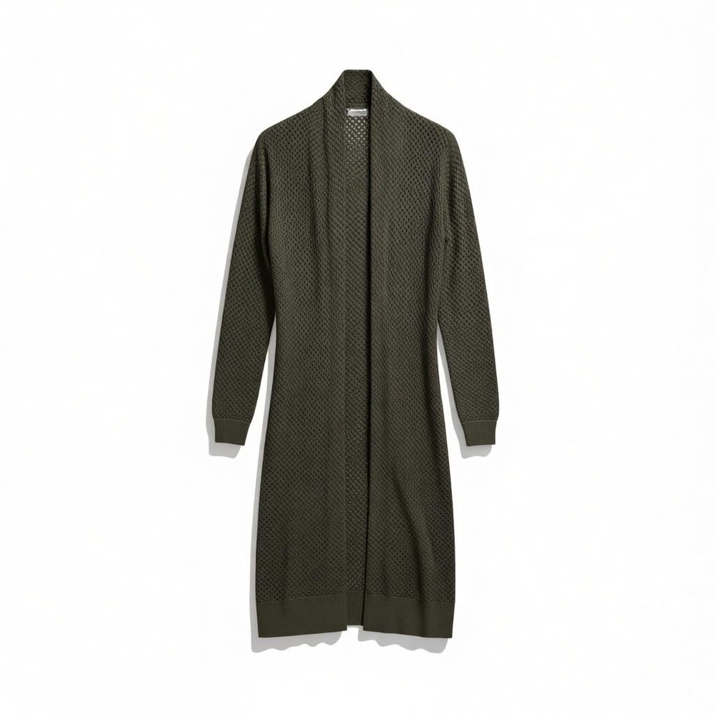 ONE GRAY DAY Wool Anthropologie Olive Green Open Front Long Cardigan‎ Sweater XS